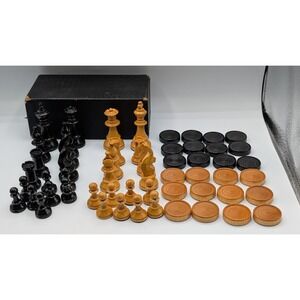 WM. F. Drueke #14 Wooden Chess & Checkers Set In Vintage Box